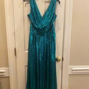 Turquoise Sequins Ball/Evening Gown, Like New